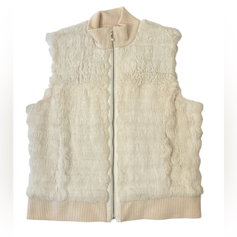 ST. JOHN SPORT BY MARIE GRAY Rabbit Fur Silk Lamb Vest Pockets Women Size Large